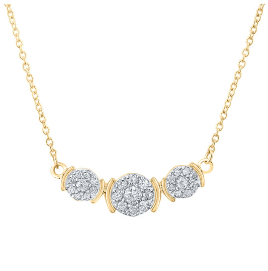 10K White Or Yellow Gold Womens Round Diamond Triple Cluster Necklace