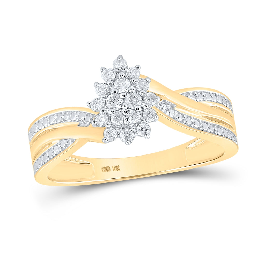 10K Yellow Gold Womens Round Diamond Teardrop Cluster Ring 1/5 Cttw, Womens Size: 5-10