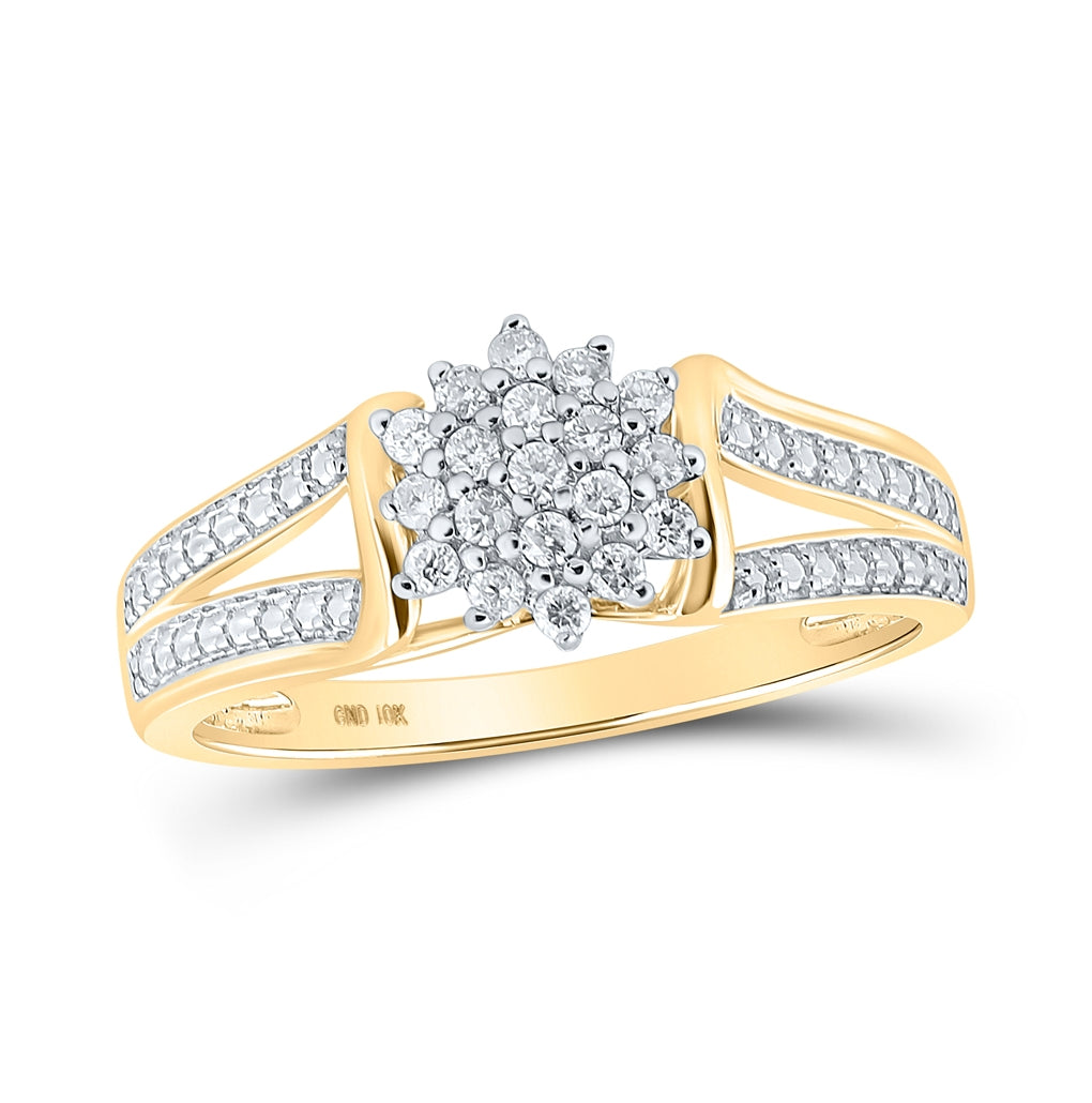 10K Yellow Gold Womens Round Diamond Cluster Ring 1/5 Cttw, Womens Size: 5-10