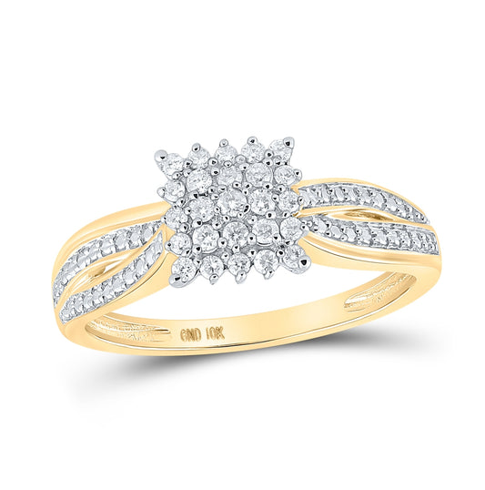 10K Yellow Gold Womens Round Diamond Square Cluster Ring 1/5ctw, Womens Size: 5-10