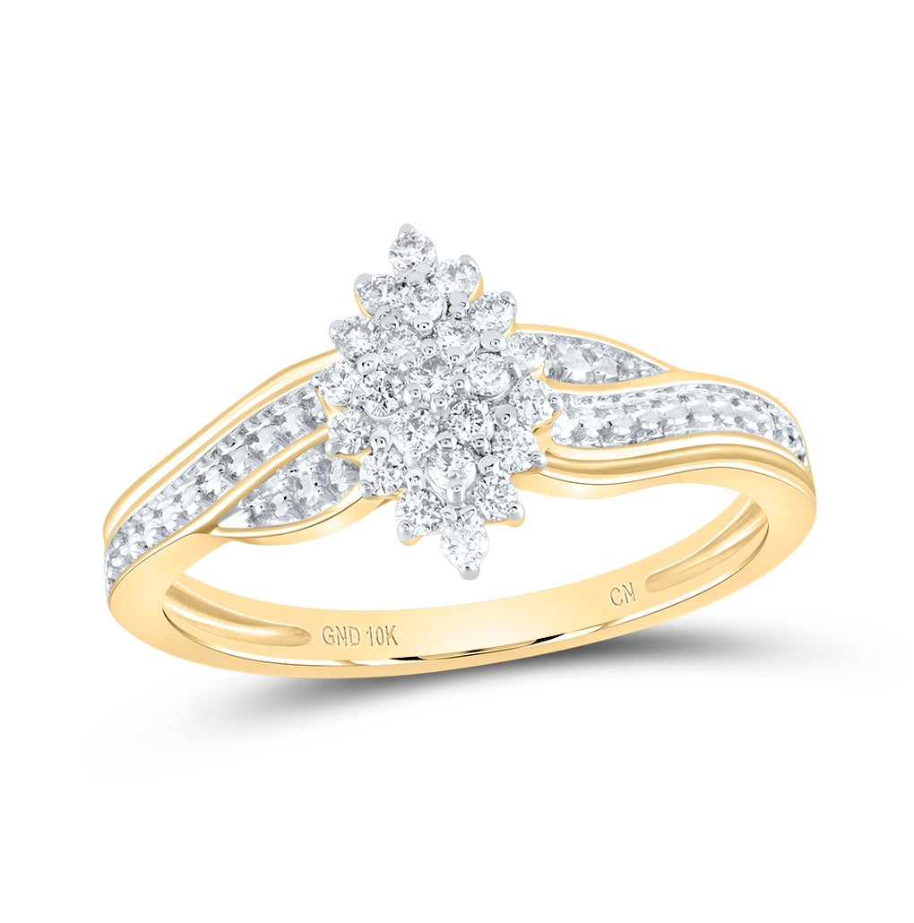 10K Yellow Gold Womens Round Diamond Oval Cluster Ring 1/5ctw, Womens Size: 5-10