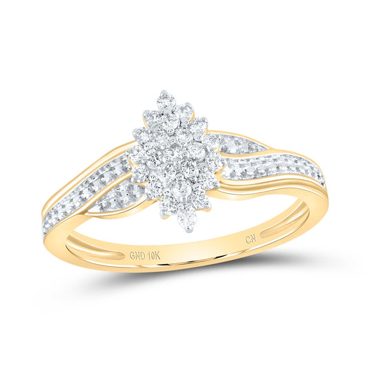 10K Yellow Gold Womens Round Diamond Oval Cluster Ring 1/5ctw, Womens Size: 5-10