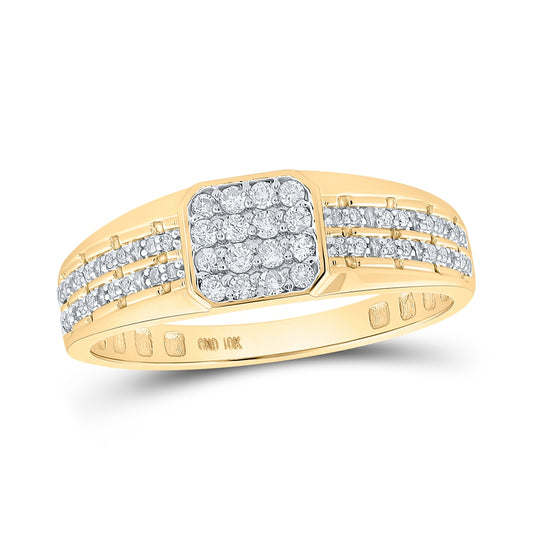 10K Yellow Or White Gold Mens Round Diamond Square Ring 1/3 Cttw, Mens Size: 7-13