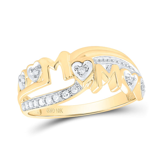 10K Yellow Gold Womens Round Diamond Mom Ring 1/10 Cttw, Womens Size: 5-10