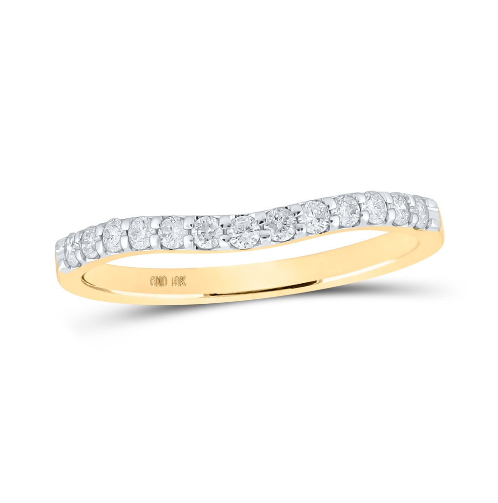 10K Yellow Or White Or Rose Gold Womens Round Diamond Curved Band Ring , Womens Size: 5-10