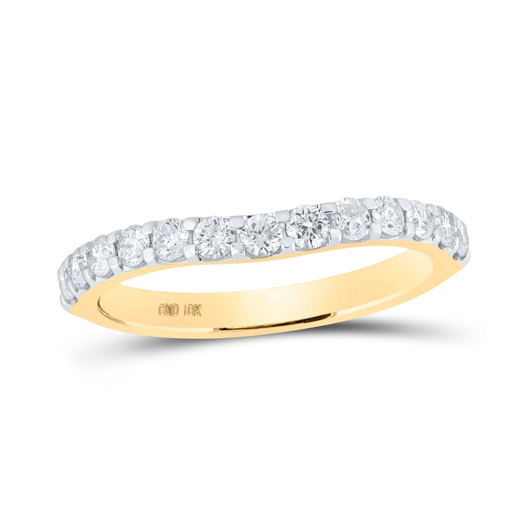 10K Yellow Or White Or Rose Gold Womens Round Diamond Curved Band Ring , Womens Size: 5-10