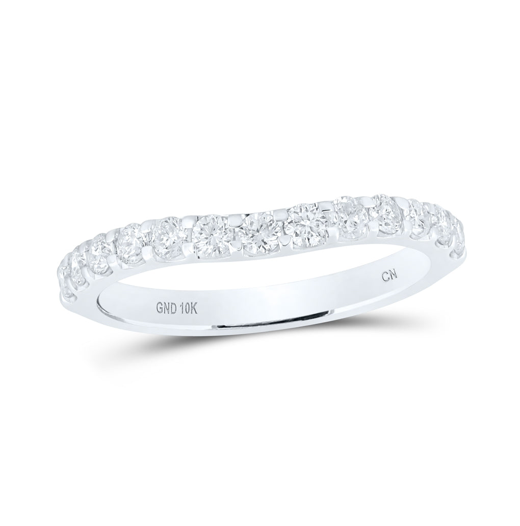 10K Yellow Or White Or Rose Gold Womens Round Diamond Curved Band Ring , Womens Size: 5-10