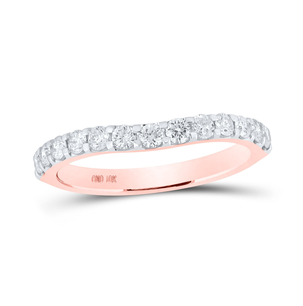 10K Yellow Or White Or Rose Gold Womens Round Diamond Curved Band Ring , Womens Size: 5-10