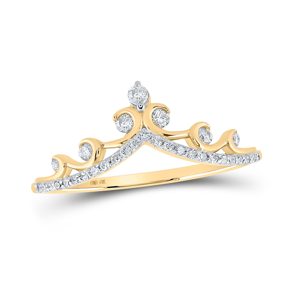 10K Yellow Or White Or Rose Gold Womens Round Diamond Chevron Crown Band Ring , Womens Size: 5-10