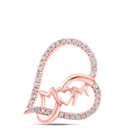 10K Rose Gold Womens Round Diamond Mom Heart Pendant 1/10 Cttw