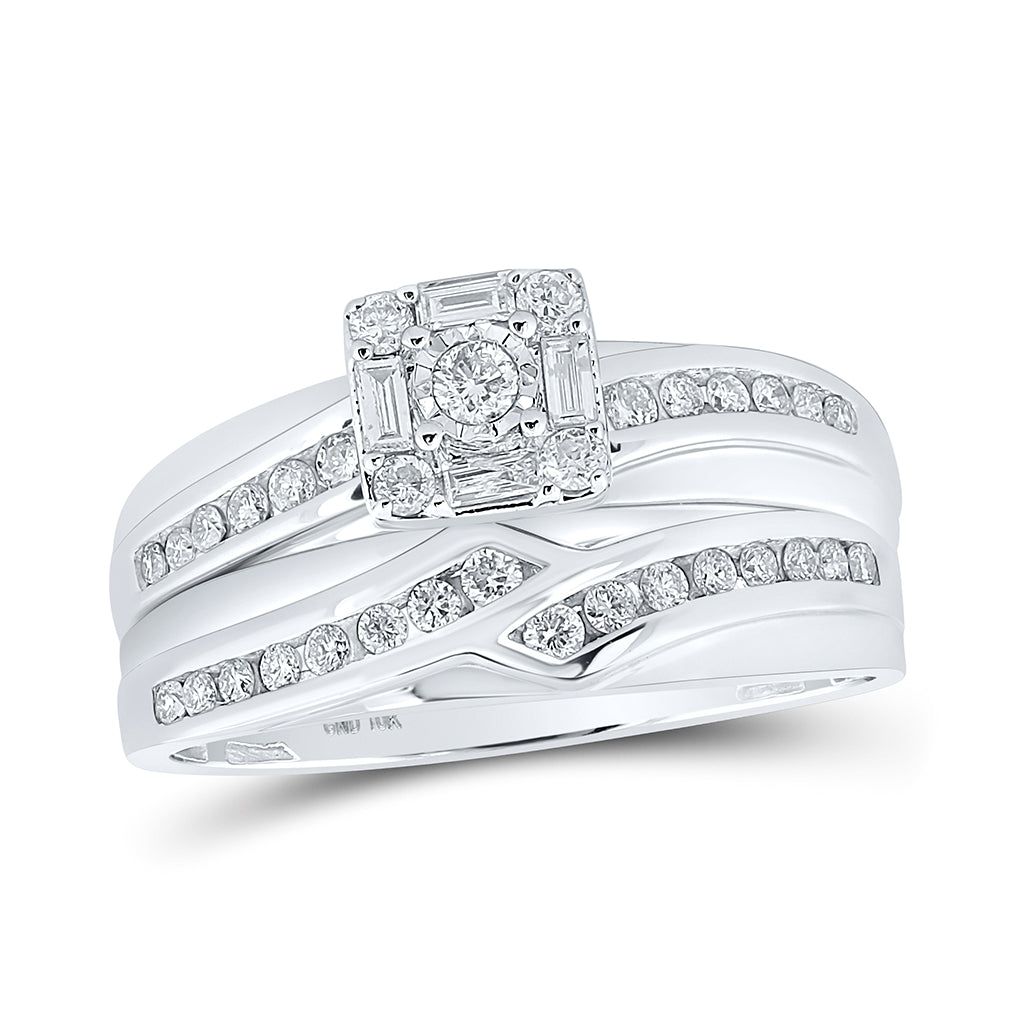 10K White Gold His Hers Round Diamond Square Matching Wedding Set 5/8 Cttw, Womens Size: 5-10, Mens Size: 7-13