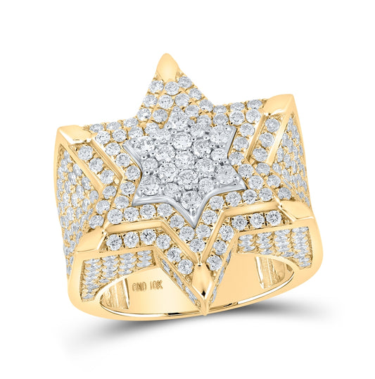 10K Two-tone Gold Mens Round Diamond Magen David Star Ring 5 Cttw, Mens Size: 7-13