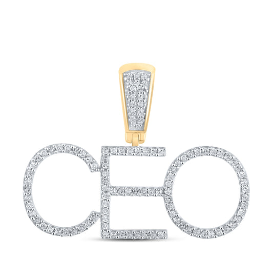 10K Yellow Gold Mens Round Diamond CEO Phrase Charm Pendant 1/3 Cttw, Length: 0.83 In, Width: 1.14 In