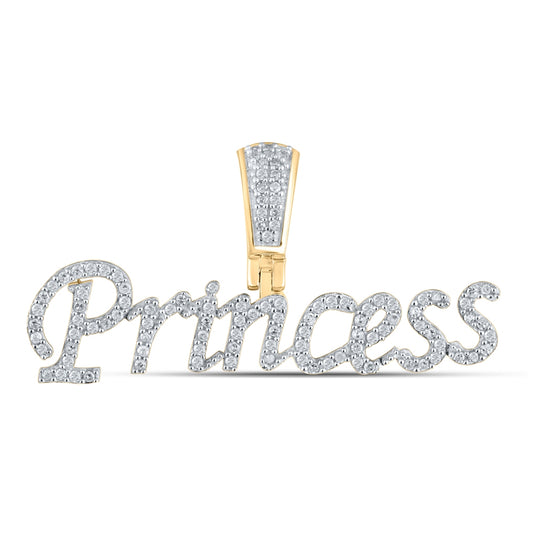 10K Yellow Gold Womens Round Diamond Princess Phrase Pendant 1/3 Cttw, Length: 0.63 In, Width: 1.4 In