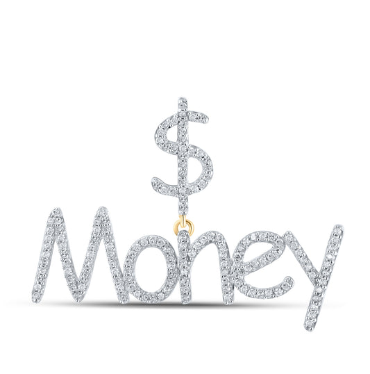 10K Yellow Gold Mens Round Diamond Dollar Money Phrase Charm Pendant 1/2 Cttw
