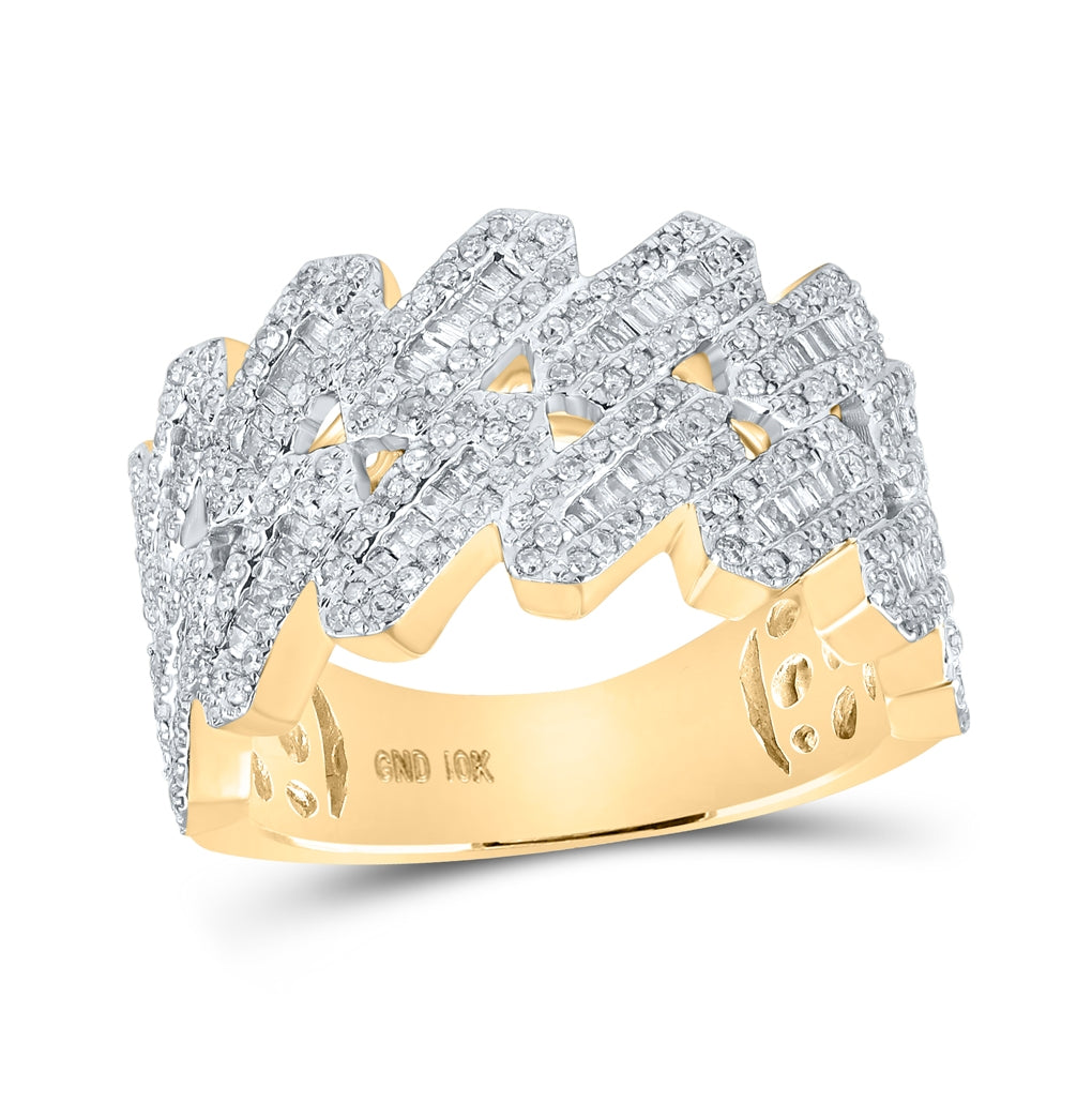10K Yellow Gold Mens Baguette Diamond Link Band Ring 1 Cttw, Mens Size: 7-13