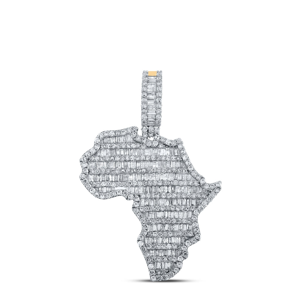 10K Yellow Gold Mens Baguette Diamond Africa Charm Pendant 2-3/4 Cttw, Length: 1.77 In, Width: 1.2 In