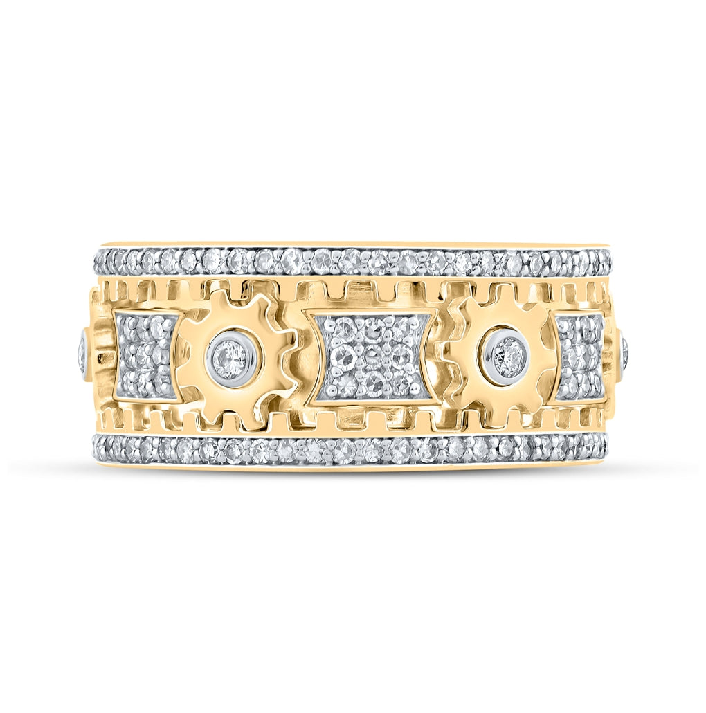 10K Yellow Gold Mens Round Diamond Cog Band Ring 1-1/2 Cttw, Mens Size: 7-13