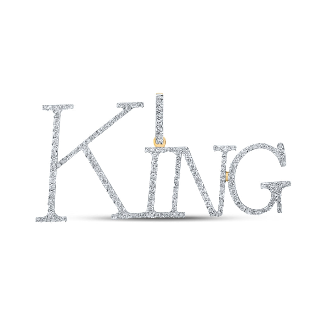 10K Yellow Gold Mens Round Diamond King Name Charm Pendant 1 Cttw