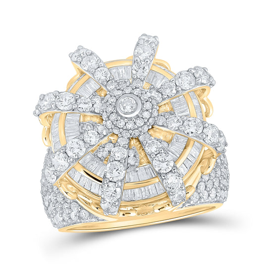 10K Yellow Gold Mens Baguette Diamond Crown Ring 6-1/2 Cttw, Mens Size: 7-13