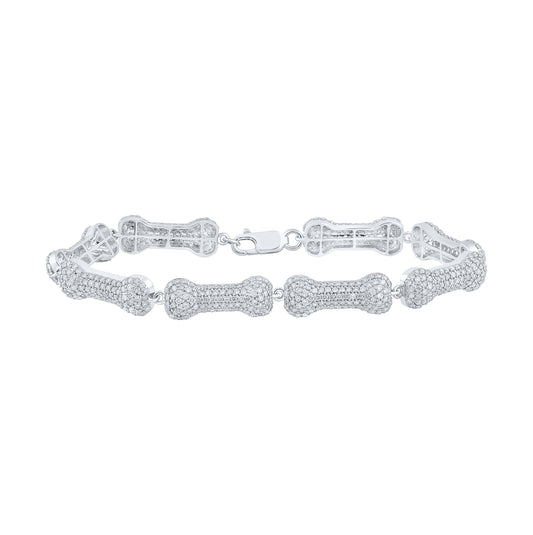 10K White Gold Womens Round Diamond Dog Bone Fashion Bracelet 5-1/4 Cttw