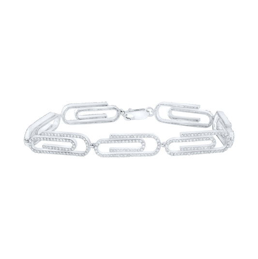 10K White Gold Womens Round Diamond Paper Clip Bracelet 3-1/3 Cttw