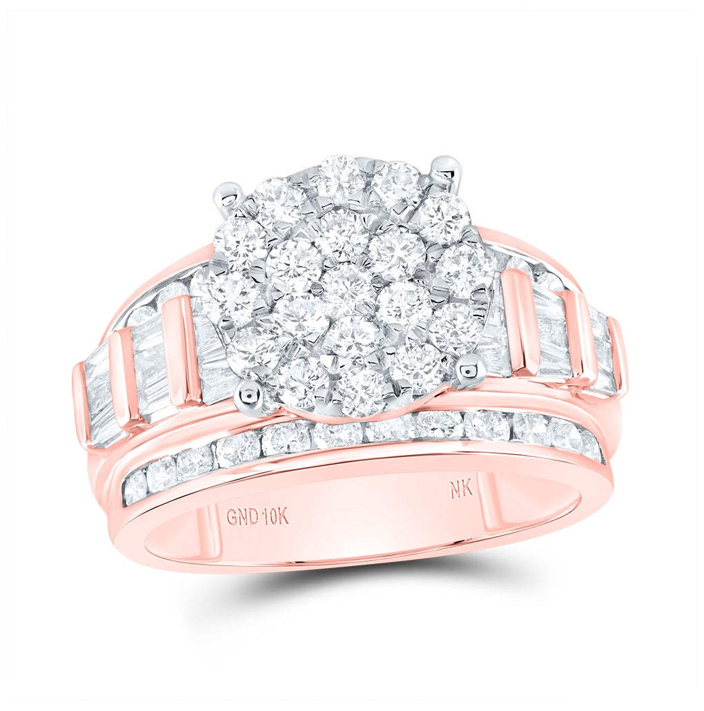 10K Rose Gold Round Diamond Cluster Bridal Wedding Engagement Ring 2 Cttw, Womens Size: 5-10