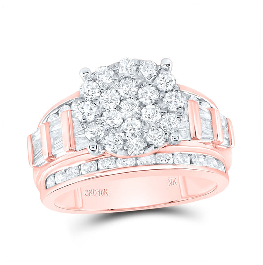 10K Rose Gold Round Diamond Cluster Bridal Wedding Engagement Ring 2 Cttw, Womens Size: 5-10