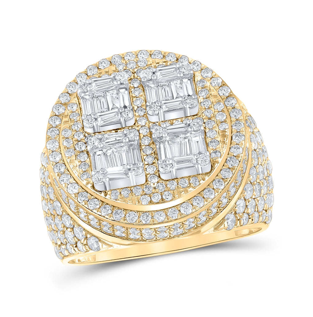 10K Two-tone Gold Mens Baguette Diamond Circle Ring 3-7/8 Cttw, Mens Size: 7-13