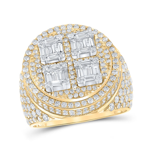 10K Two-tone Gold Mens Baguette Diamond Circle Ring 3-7/8 Cttw, Mens Size: 7-13