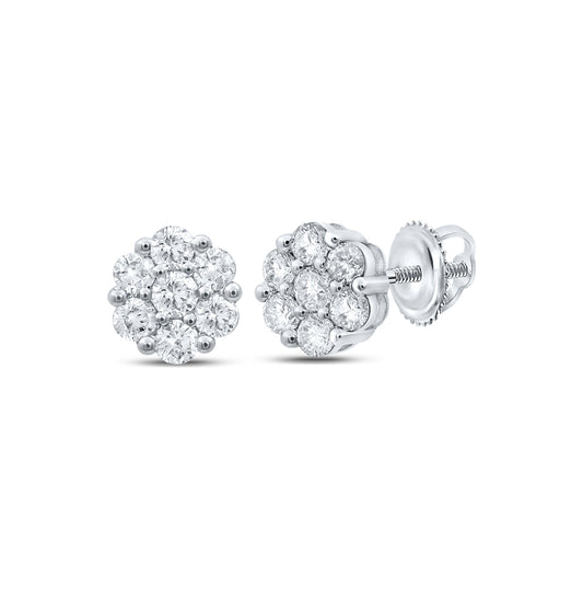 10K White Or Rose Gold Womens Round Diamond Flower Cluster Earrings