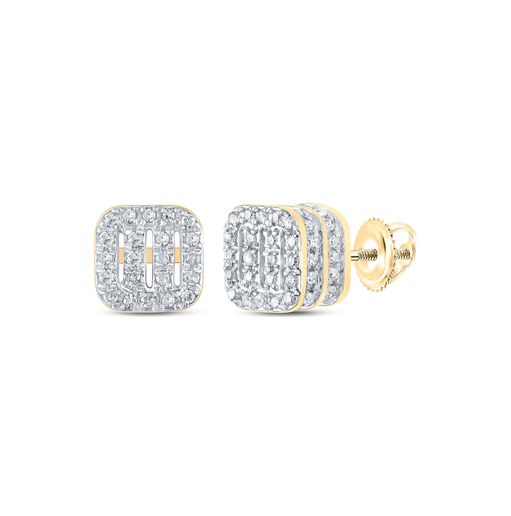 10K Yellow Gold Womens Round Diamond Square Earrings 1/3 Cttw