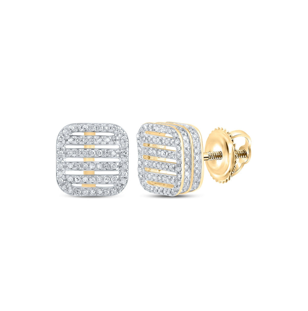 10K Yellow Gold Womens Round Diamond Square Earrings 3/4 Cttw