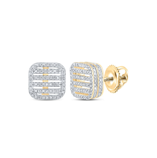 10K Yellow Gold Womens Round Diamond Square Earrings 3/4 Cttw
