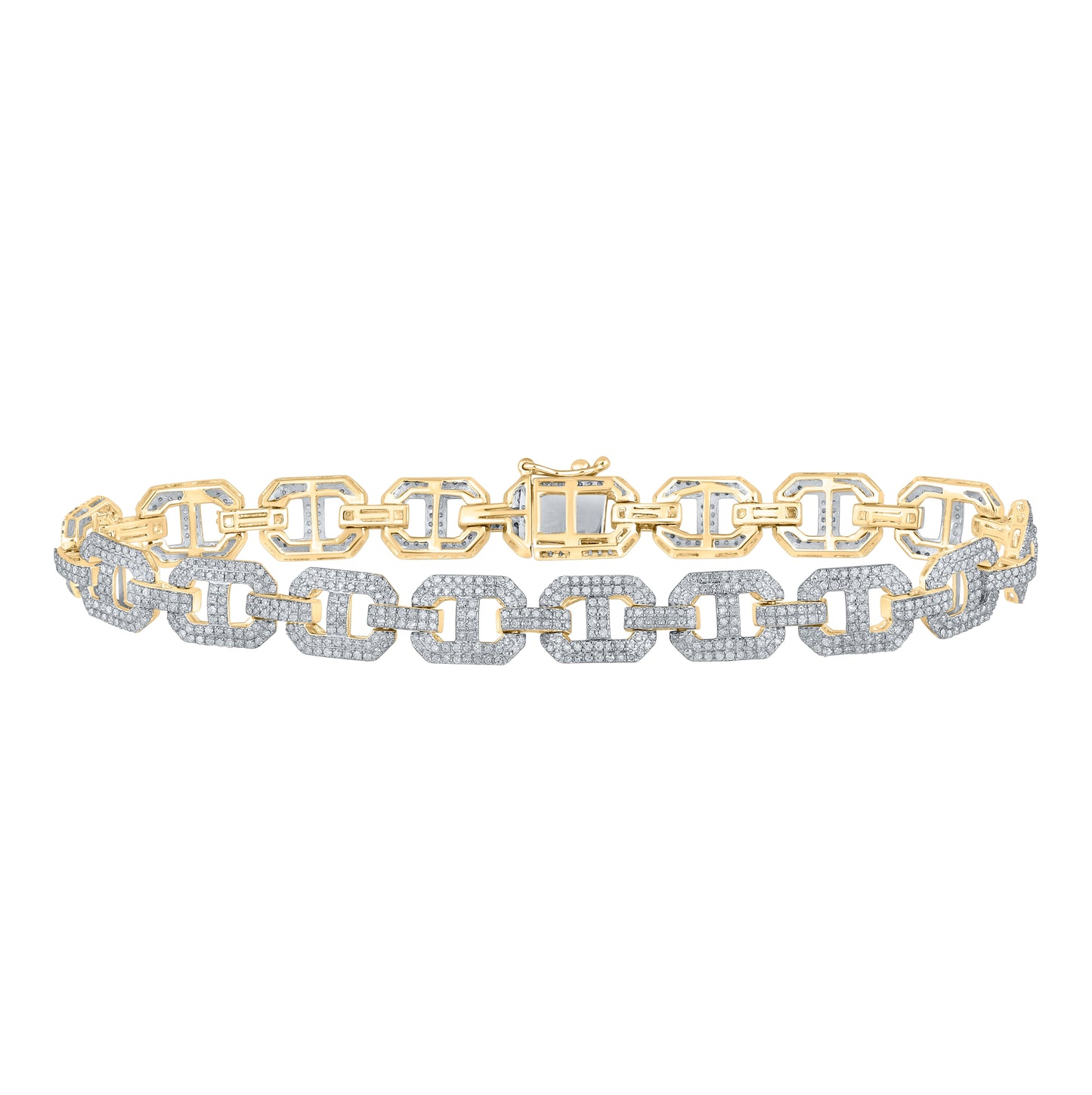 10K Yellow Gold Mens Round Diamond Link Bracelet 3-1/4 Cttw