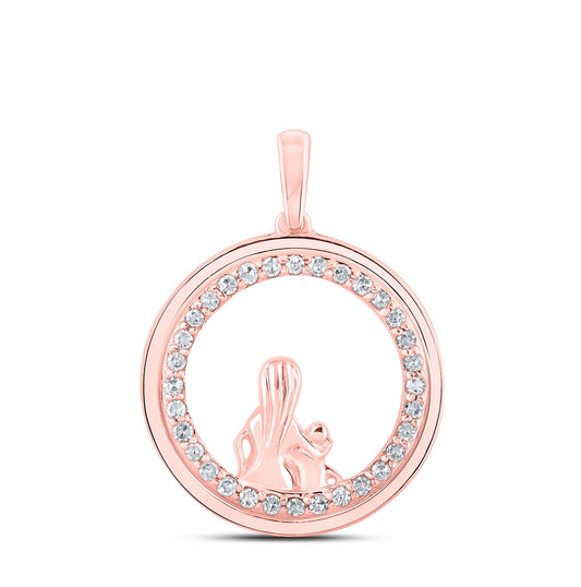 10K Rose Gold Womens Round Diamond Circle Child Mom Pendant 1/5 Cttw