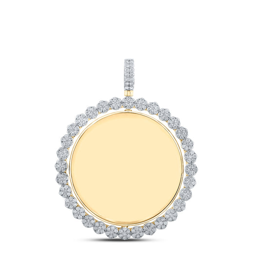 10K Yellow Gold Mens Round Diamond Double Side Memory Circle Charm Pendant 4-5/8 Cttw, Length: 2.76 In, Width: 2.09 In