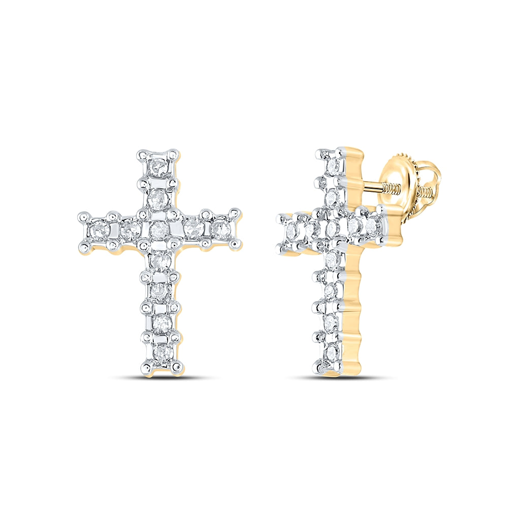10K White Or Yellow Gold Womens Round Diamond Cross Earrings