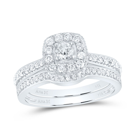 14kt White Gold 7/8ctw Diamond Ana M 1/5ct-crd Single Halo Bridal Set Ring
