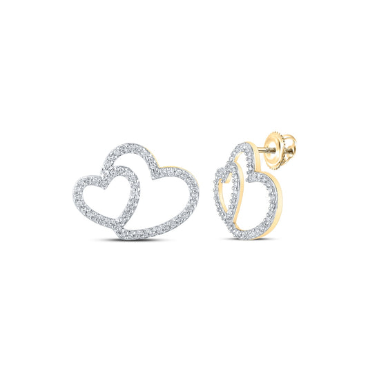 10K Yellow Or White Or Rose Gold Womens Round Diamond Heart Earrings