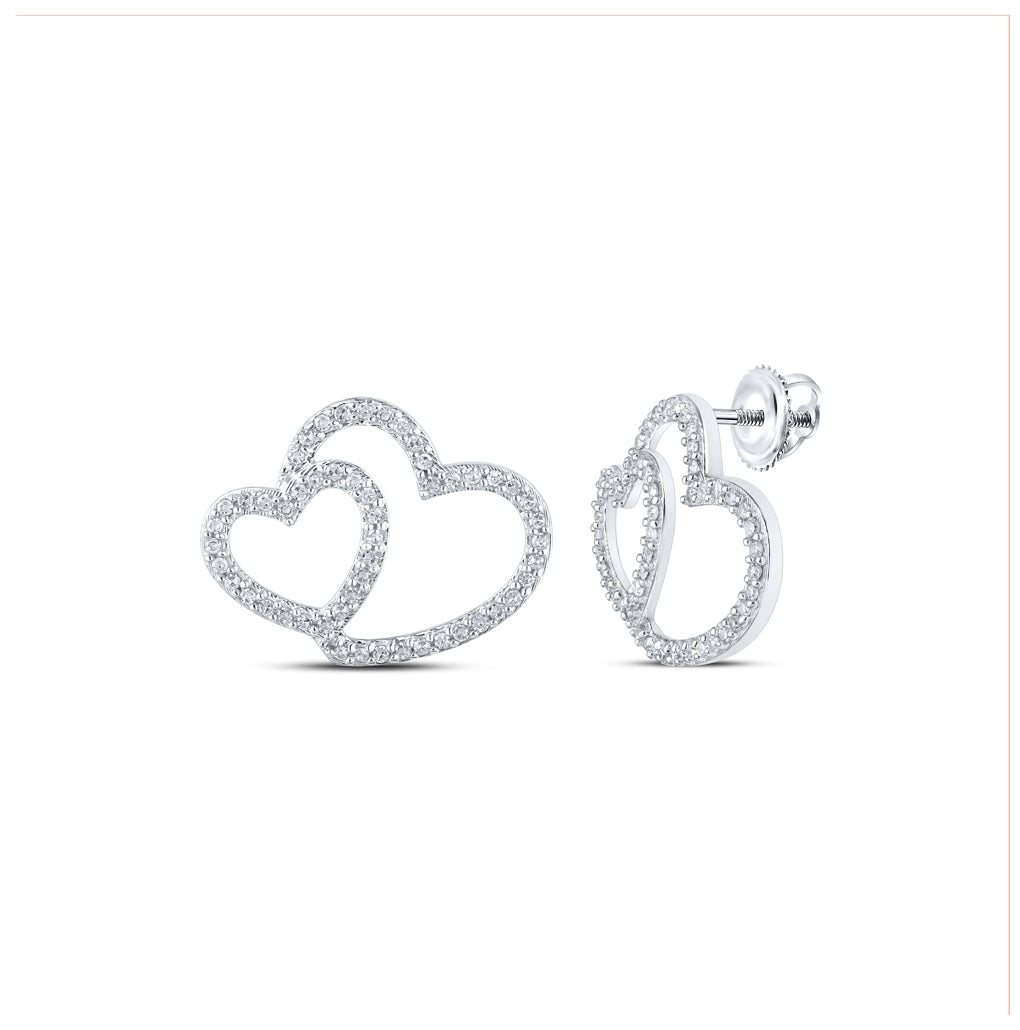 10K Yellow Or White Or Rose Gold Womens Round Diamond Heart Earrings