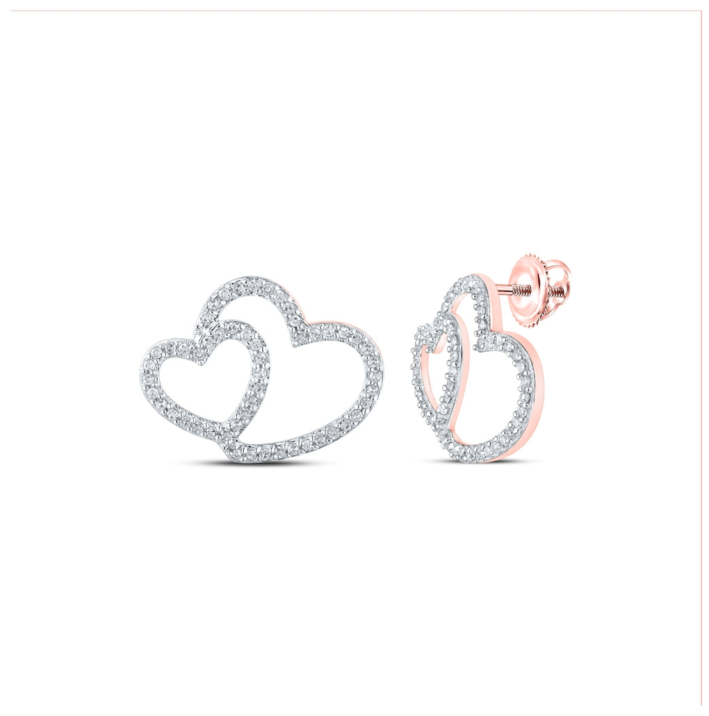 10K Yellow Or White Or Rose Gold Womens Round Diamond Heart Earrings