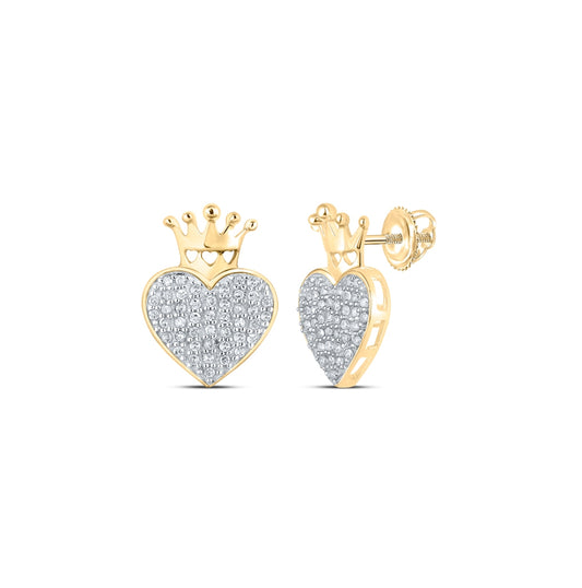 10kt Yellow Gold 1/5ctw Diamond P1p2 Crown Heart Earring
