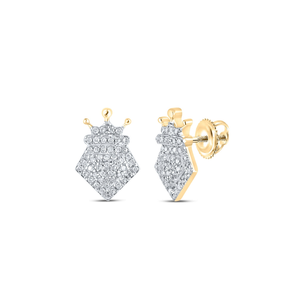 10K Yellow Gold Womens Round Diamond Crown Earrings 1/4 Cttw