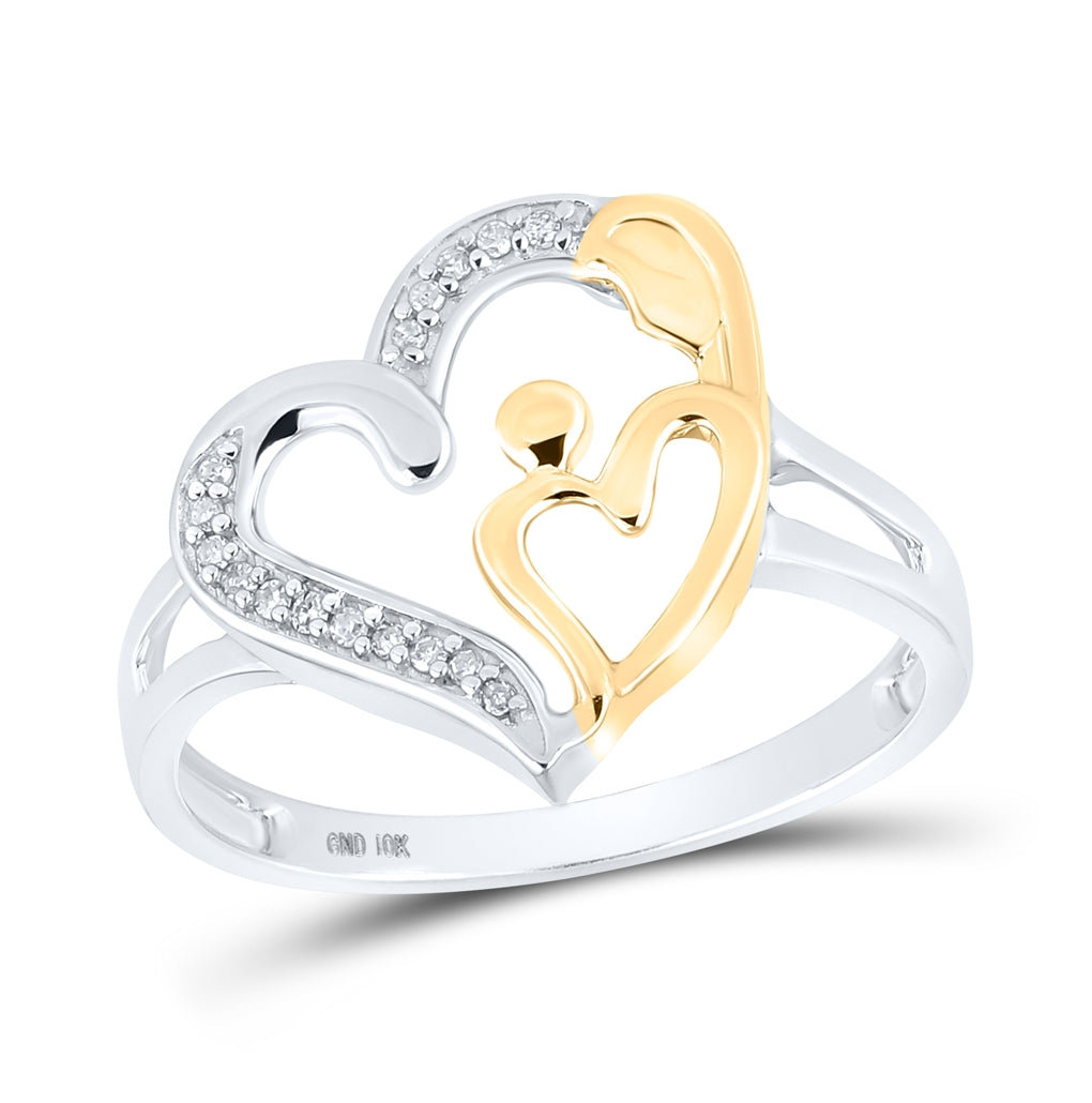 10K Two-tone Gold Womens Round Diamond Heart Ring 1/20 Cttw, Womens Size: 5-10
