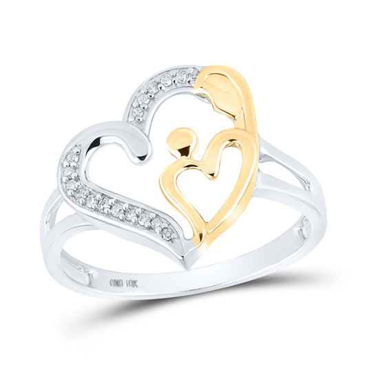 10K Two-tone Gold Womens Round Diamond Heart Ring 1/20 Cttw, Womens Size: 5-10