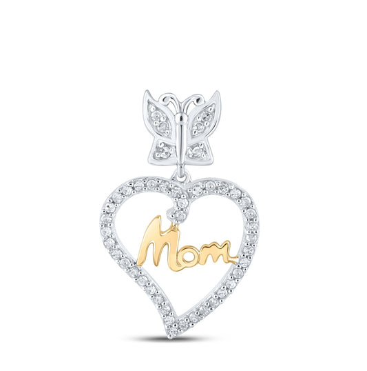 10K Two-tone Gold Womens Round Diamond Mom Heart Pendant 1/8 Cttw