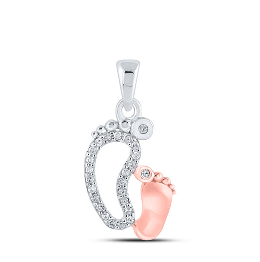 10K Two-tone Gold Womens Round Diamond Mom Footsteps Pendant 1/12 Cttw