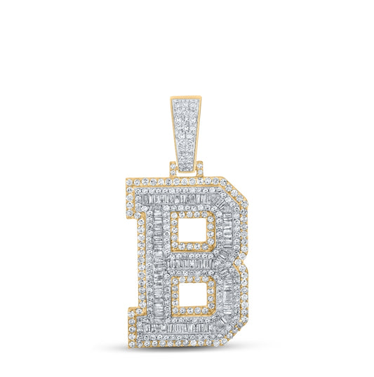 10K Two-tone Gold Mens Baguette Diamond Initial Letter Charm Pendant