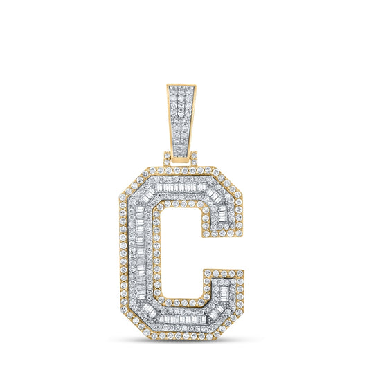 10K Two-tone Gold Mens Baguette Diamond Letter Charm Pendant